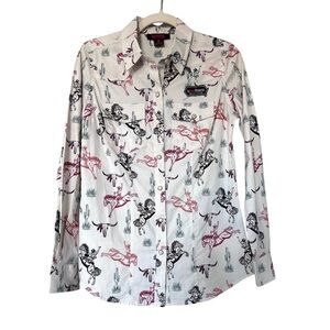 Rock & Roll Cowgirl Western Pearl Snap Shirt – Bucking Bronco Rodeo Print-NWT